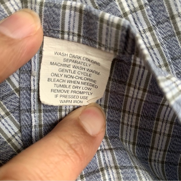 Vintage Burberry Men's Large Button Up Short Sleeve Blue Check Cotton Summer - Picture 6 of 7